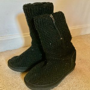 Ugg Australia Kids Sequin Knit  Boot 1104669K Black Side Zipper Size 1